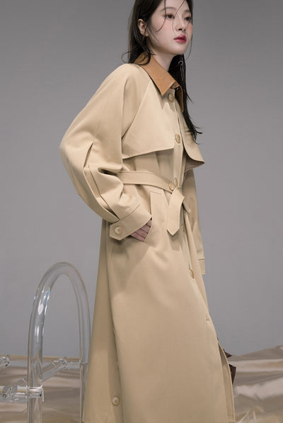 Leather Collar Long Coat COT0343