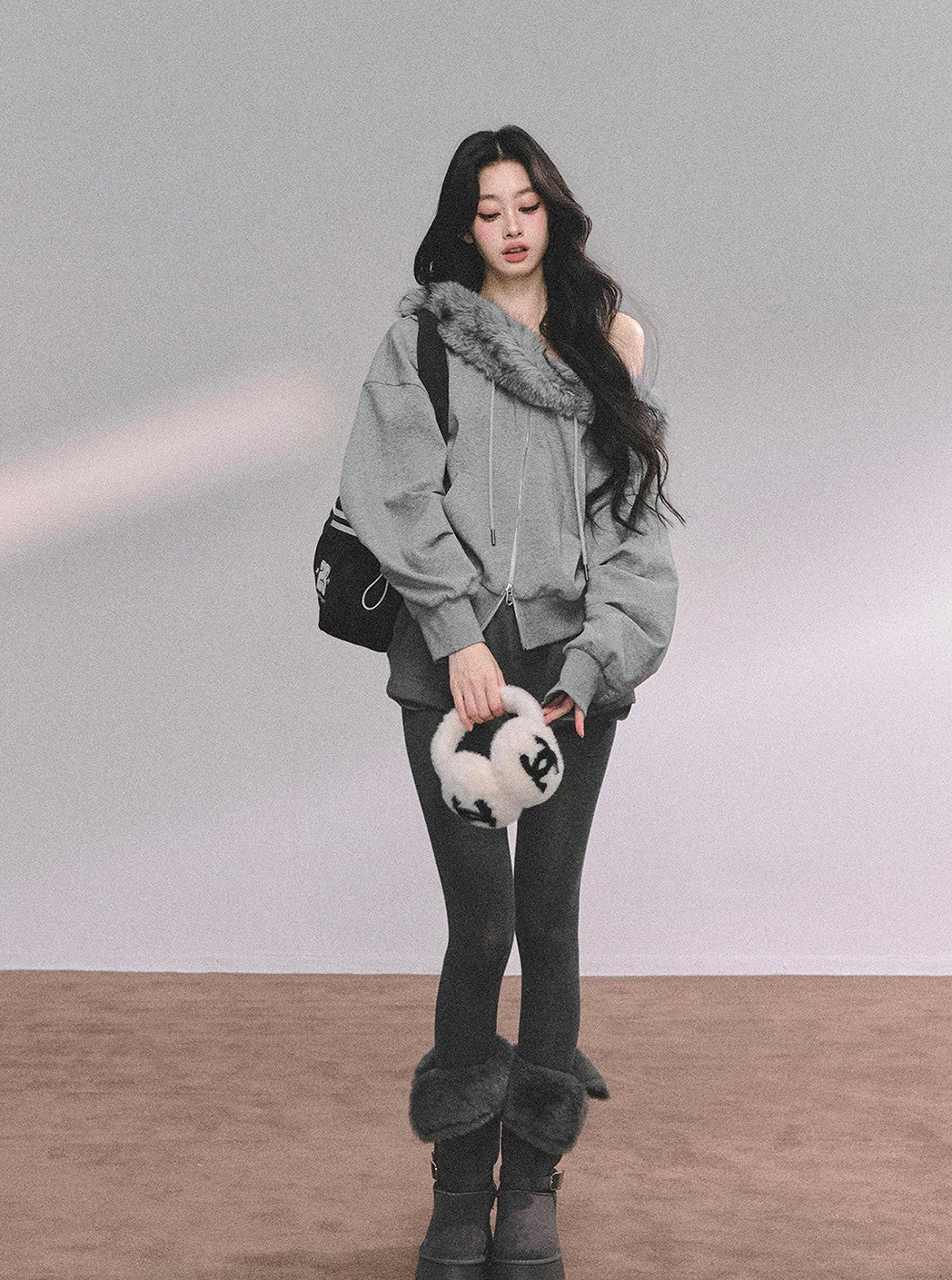 Fur Collar Sweatshirt/Shorts DIA0624