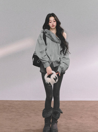 Fur Collar Sweatshirt/Shorts DIA0624