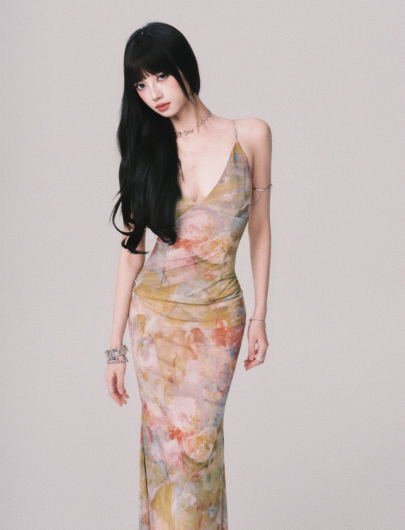 V-neck Long Suspender Dress LUL0163