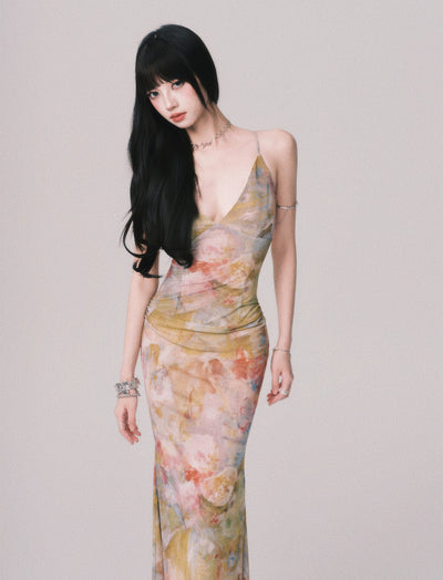 V-neck Long Suspender Dress LUL0163