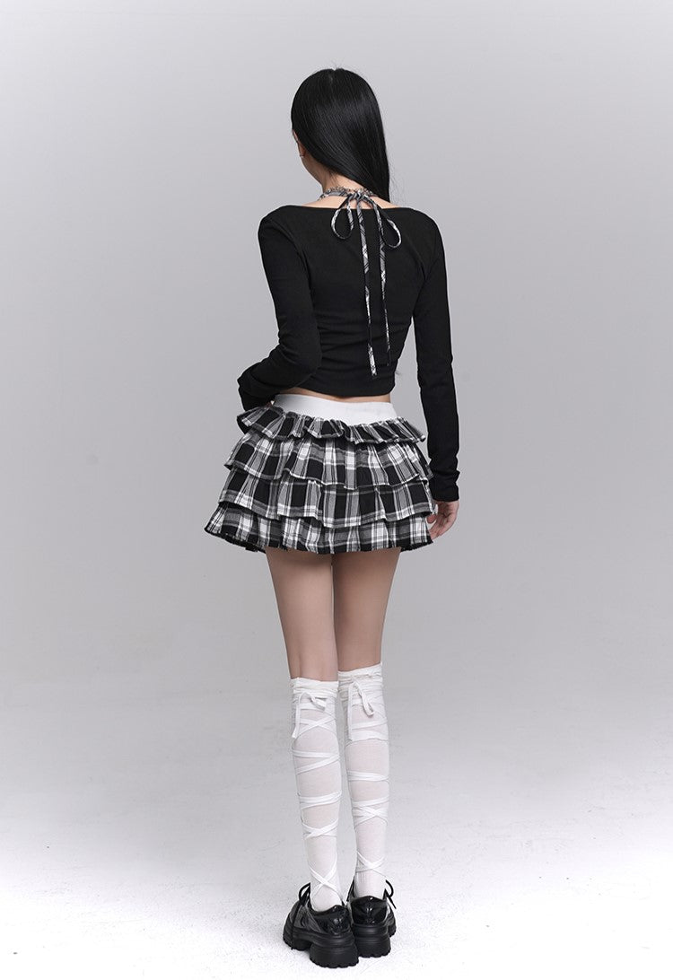 Plaid Short Puffy Cake Skirt LAD0165