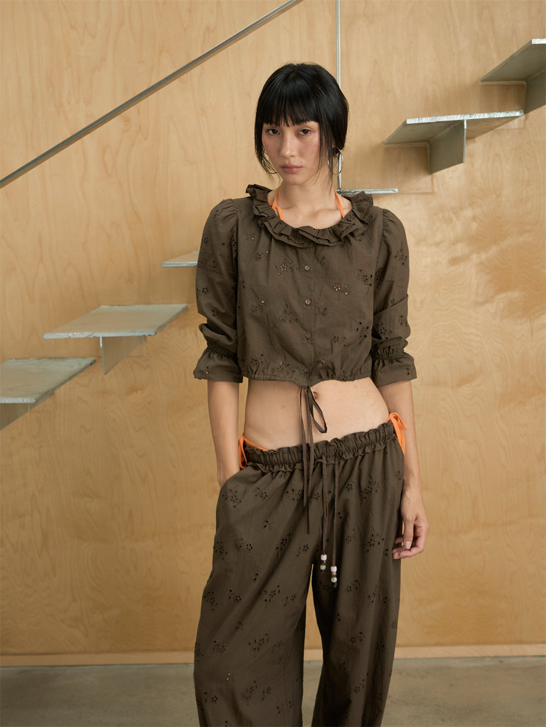 Cotton Embroidered Hollow Short Shirt CUR0240