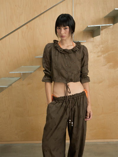 Cotton Embroidered Hollow Short Shirt CUR0240