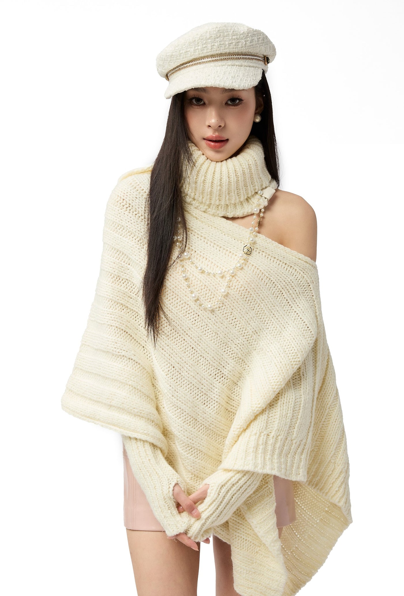 White Irregular Sweater/Neck Warmer+Arm Sleeves 4MU0154