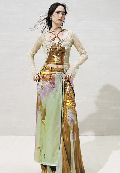 Lace Metallic Cross-strap Top+Cardigan OFA0270