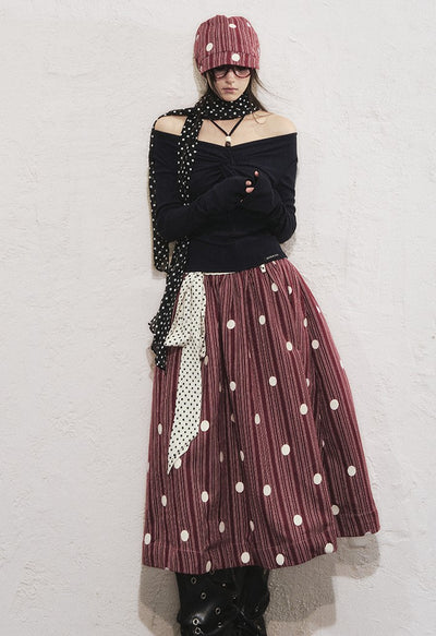Striped Polka Dot A-line Puffy Skirt OFA0285