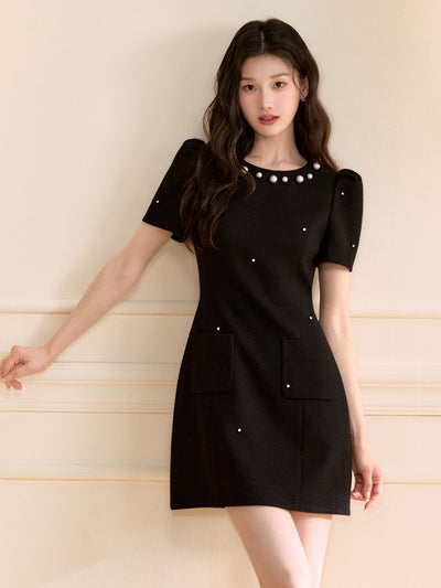 Starry Beaded Puff Sleeves Dress OSH0124