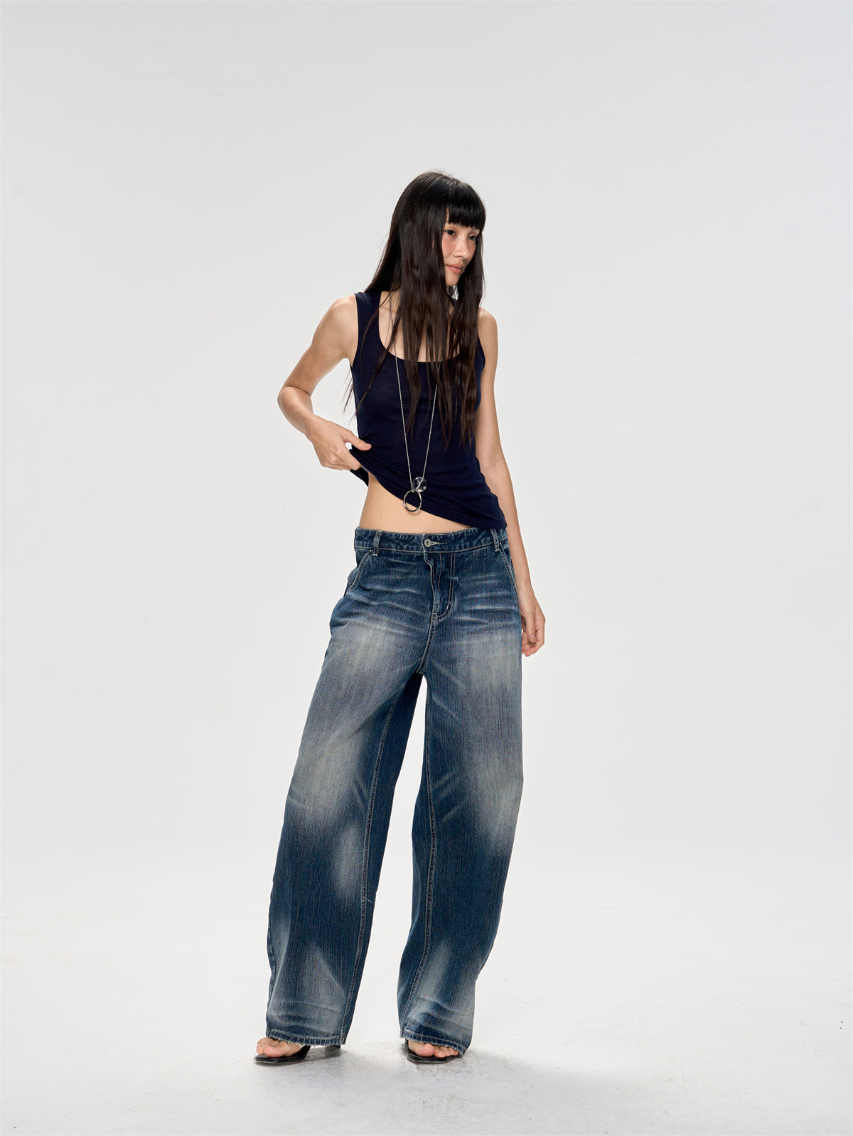 Mottled Wash Design Jeans CUR0225