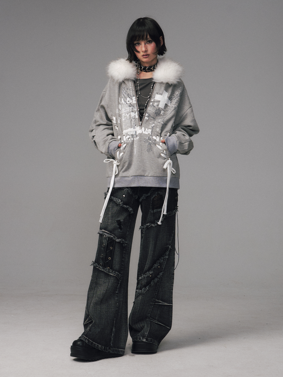 Print Half-Open Zipper Hooded Sweatshirt FRU0125