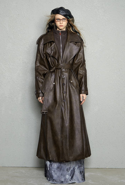 Silhouette Mid-length Cloud Hem Quilted Leather Coat OFA0200