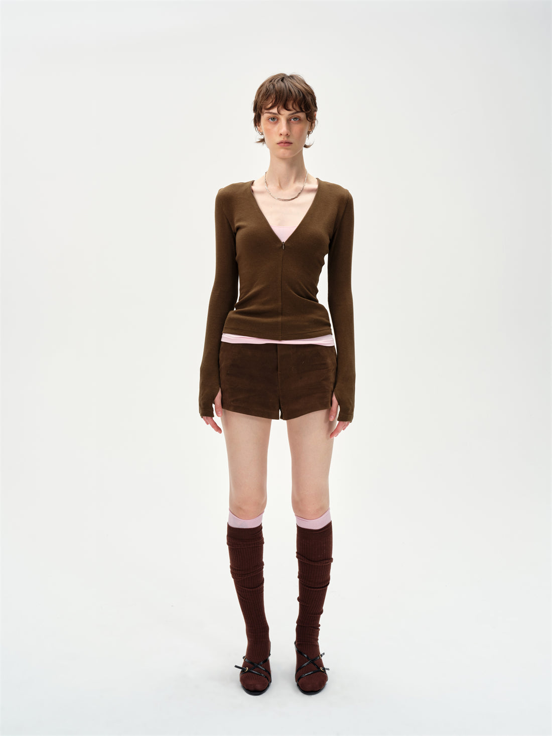 Slim Fit V-Neck Faux Two-Piece T-Shirt CUR0261