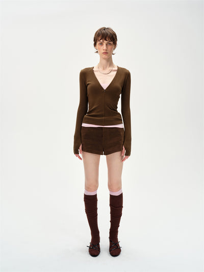 Slim Fit V-Neck Faux Two-Piece T-Shirt CUR0261