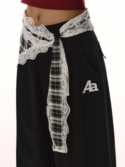 Detachable Lace Plaid Belt Drape Loose Pants ACM0081