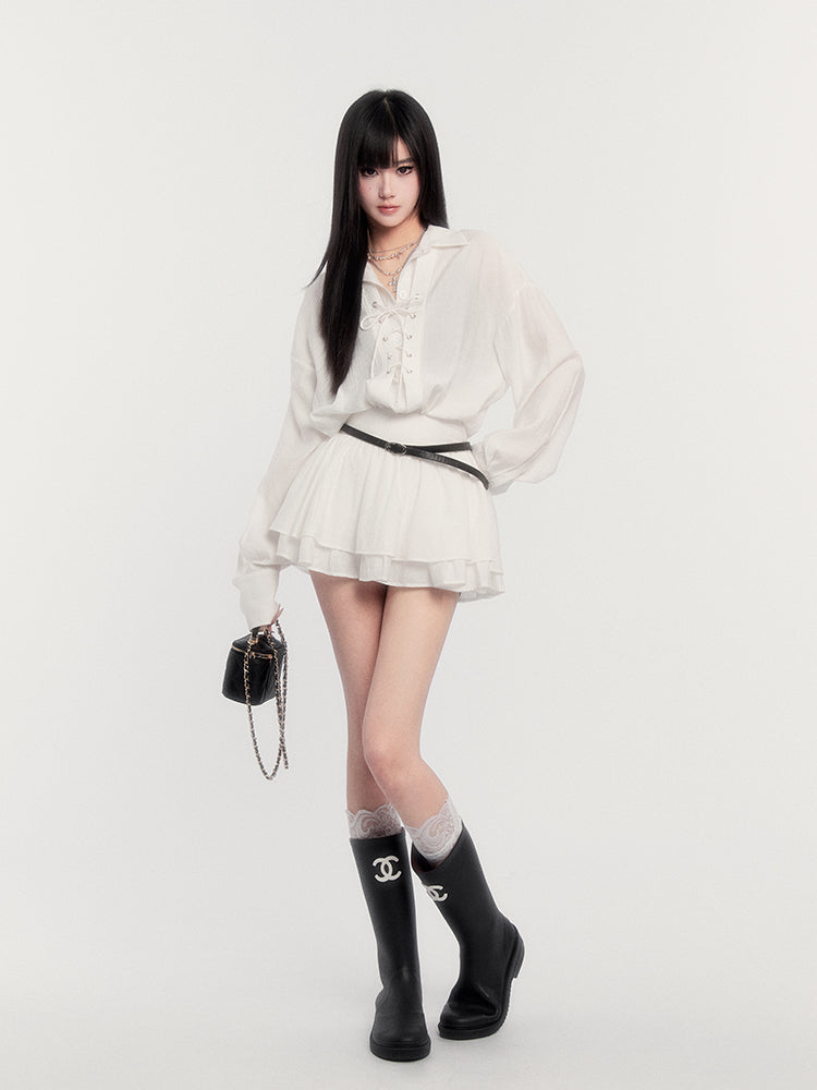 Loose Thin Long Sleeve Shirt/Cake Skirt VOC0370