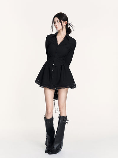 Romantic Lace Pleated Shirt Dress VOC0429
