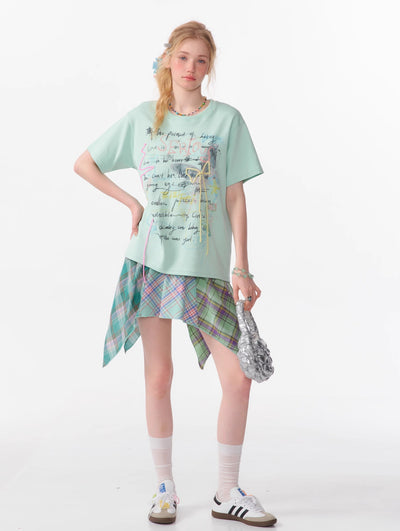 Graffiti Print Loose Bow Short-sleeved T-shirt ZIZ0108