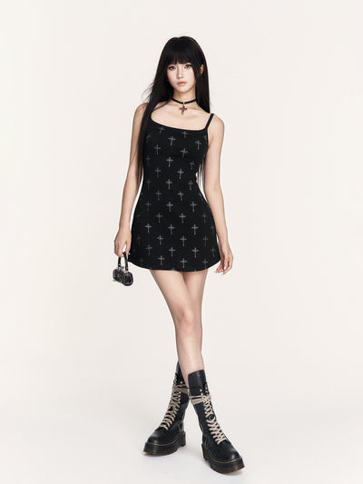 Cross Print Slimming A-line Dress VOC0431