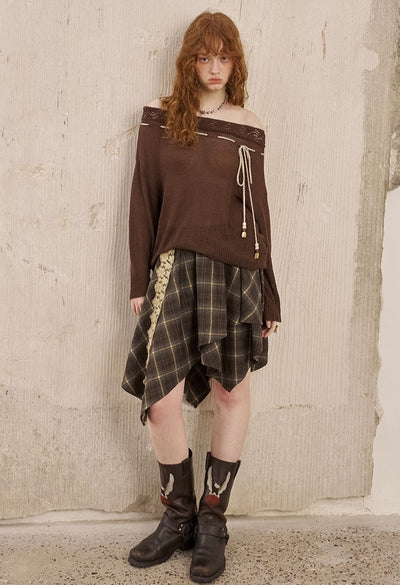 Irregular Plaid Lace Patchwork Skirt DID0225