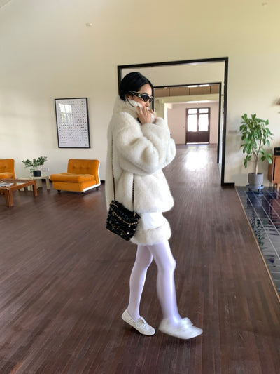 Leather Buckle Eco-Friendly Fur Coat AOA0021