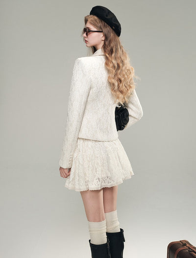 White Lace Woolen Jacket/Short Skirt GRO0077