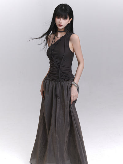 One-shoulder Suspender Long Dress LAD0196