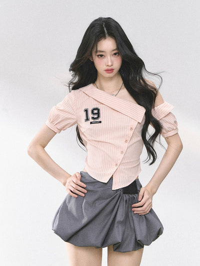 Oblique Shoulder Striped Shirt DIA0450