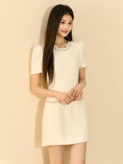 Puff Sleeve A-line Beaded Dress OSH0141