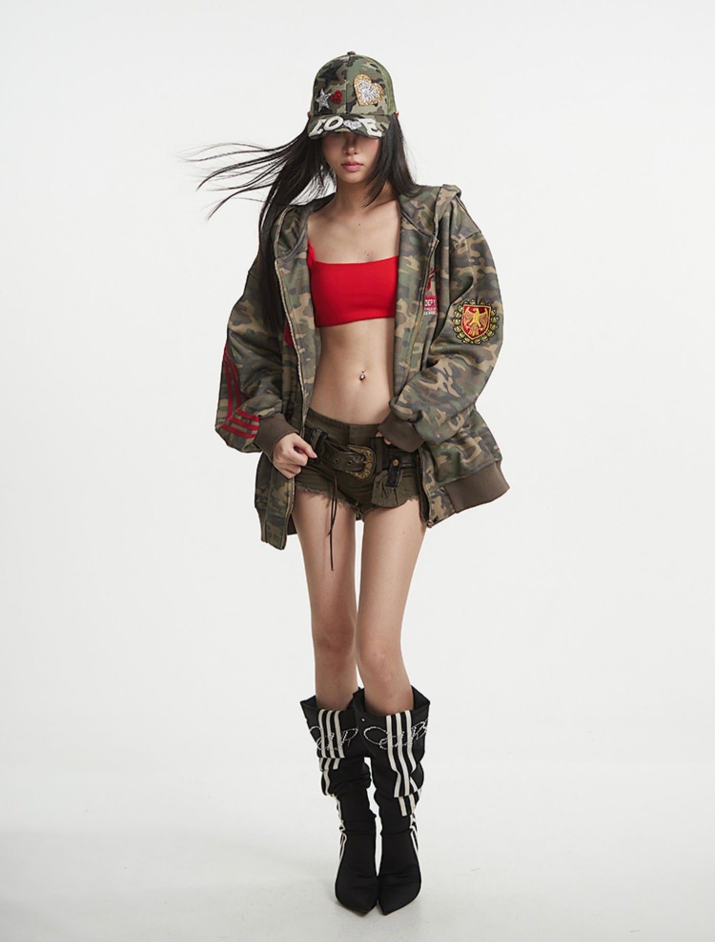 Camouflage Hooded Lazy Zipper Jacket UNC0255
