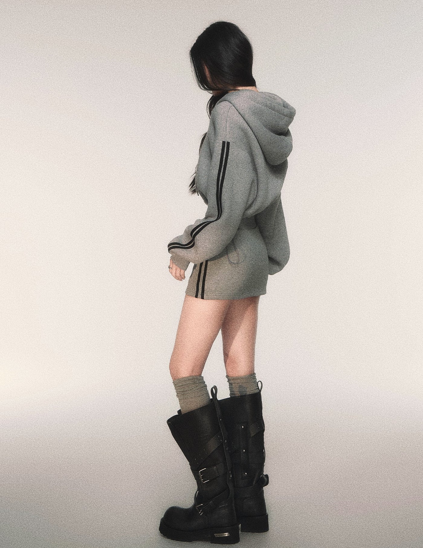 Gray Hooded Sweatshirt Jacket/Skirt LUL0211