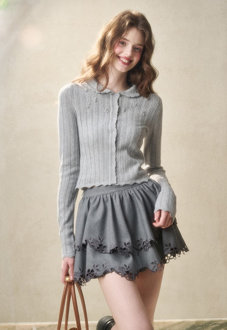 Flower Hollow Knit Cardigan/Camisole GRO0116
