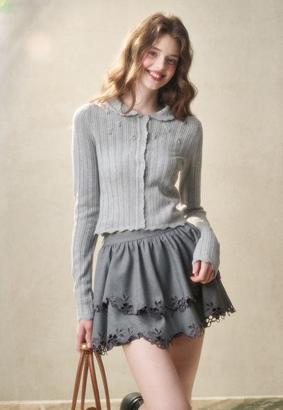 Flower Hollow Knit Cardigan/Camisole GRO0116