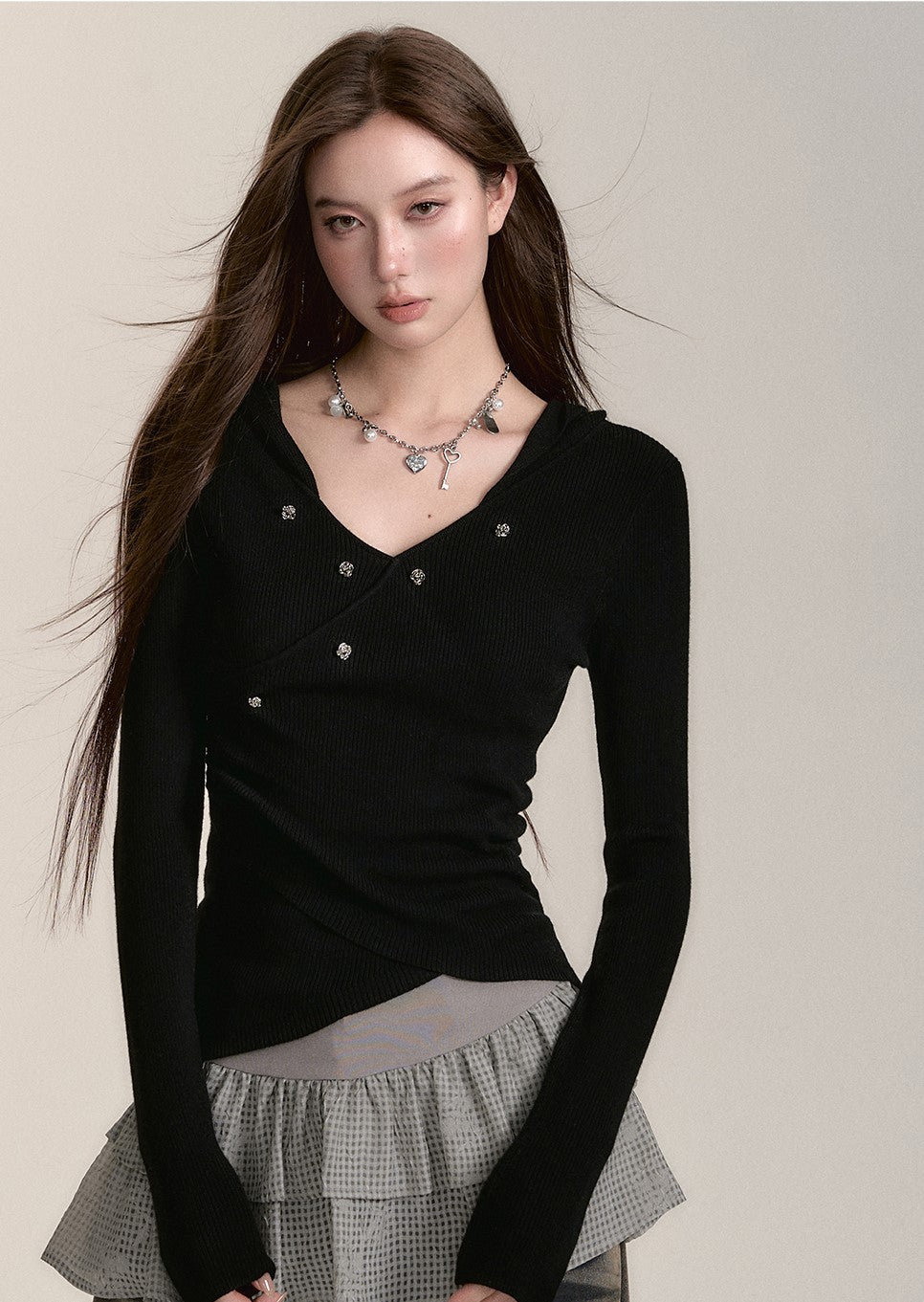 All-match Casual Hooded Irregular Knitted Sweater/Suspender Dress VIA0173