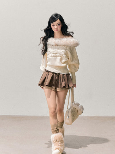 Off-Shoulder Fleece Sweater DIA0709