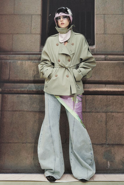 Classic Double-breasted Short Trench Coat OFA0287