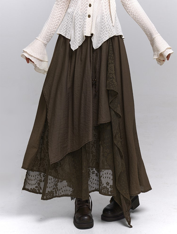 Artistic Irregular Lace Midi Skirt LAD0234