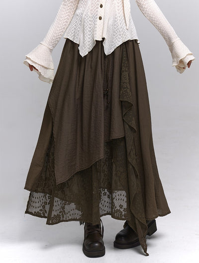 Artistic Irregular Lace Midi Skirt LAD0234