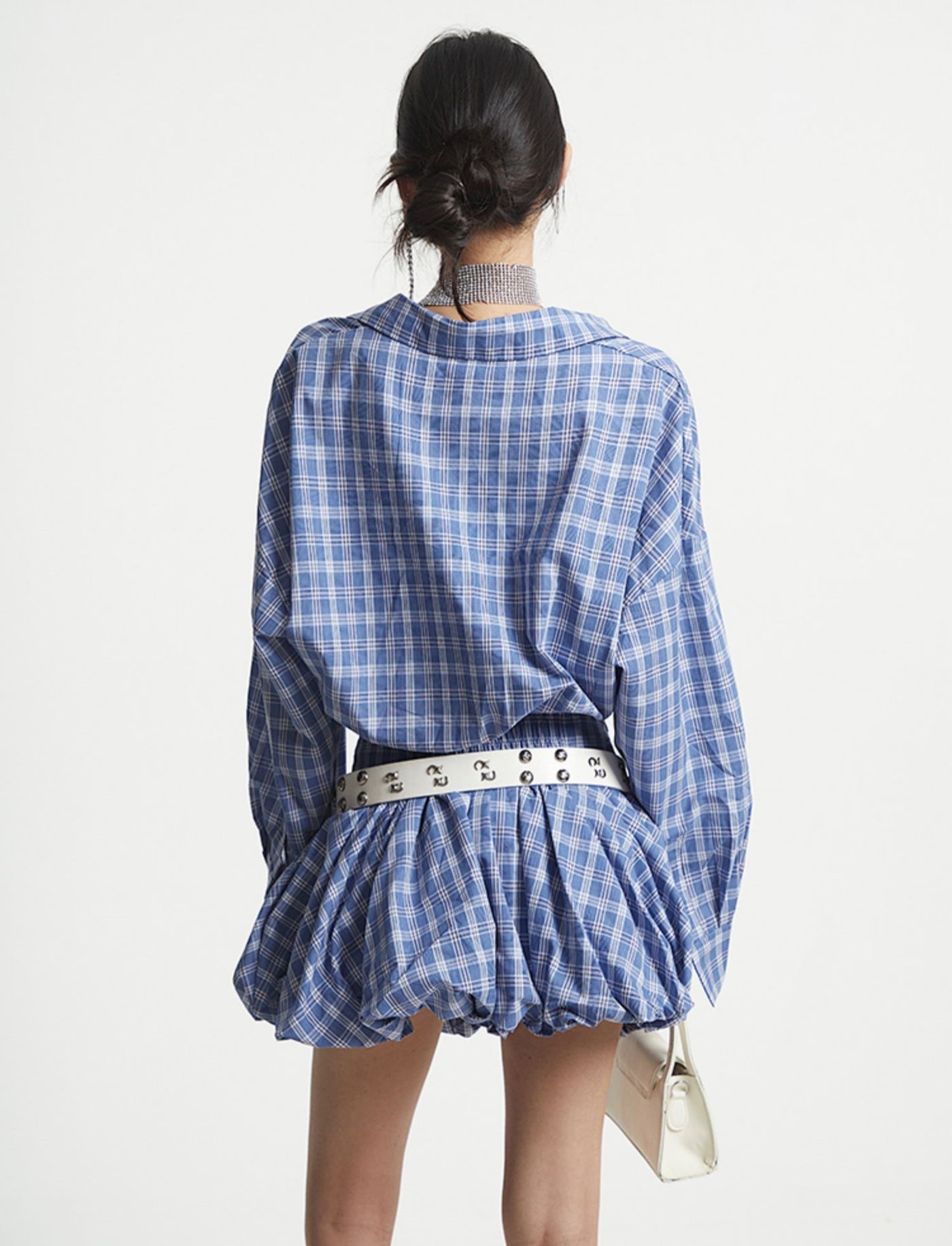 Blue Plaid Short Shirt/Puffy Short Skirt UNC0251