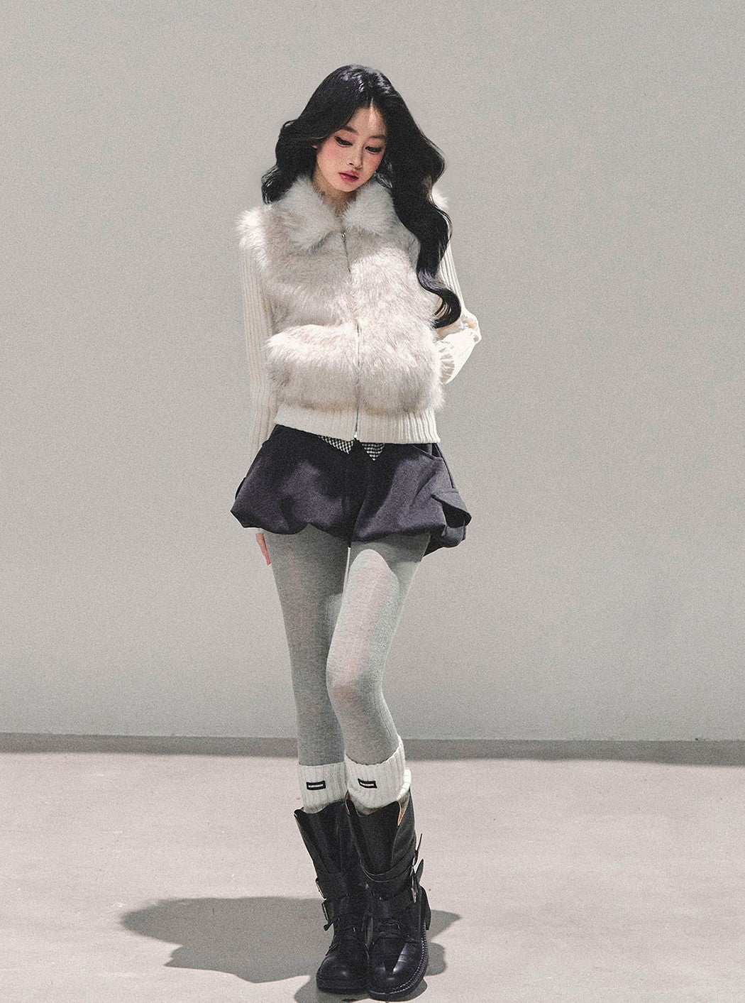 Faux Two-Piece Fur Knit Cardigan DIA0693