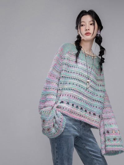 Cherry Pink Shell Chain Hollow Sweater COT0358