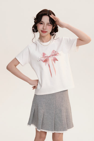 Bow Short Sleeve Round Neck T-shirt AOO0016