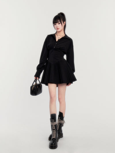 Backless Pleated Shirt Dress VOC0420