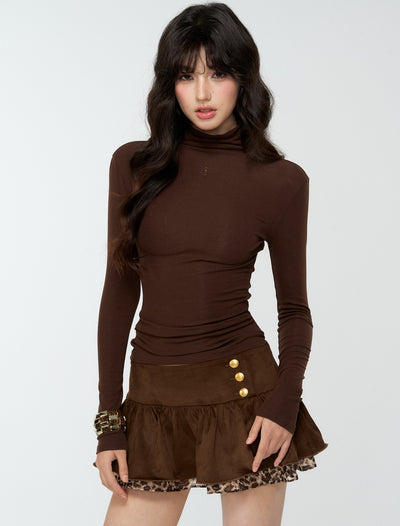 Suede Pleated Leopard Print Short Skirt 4MU0174