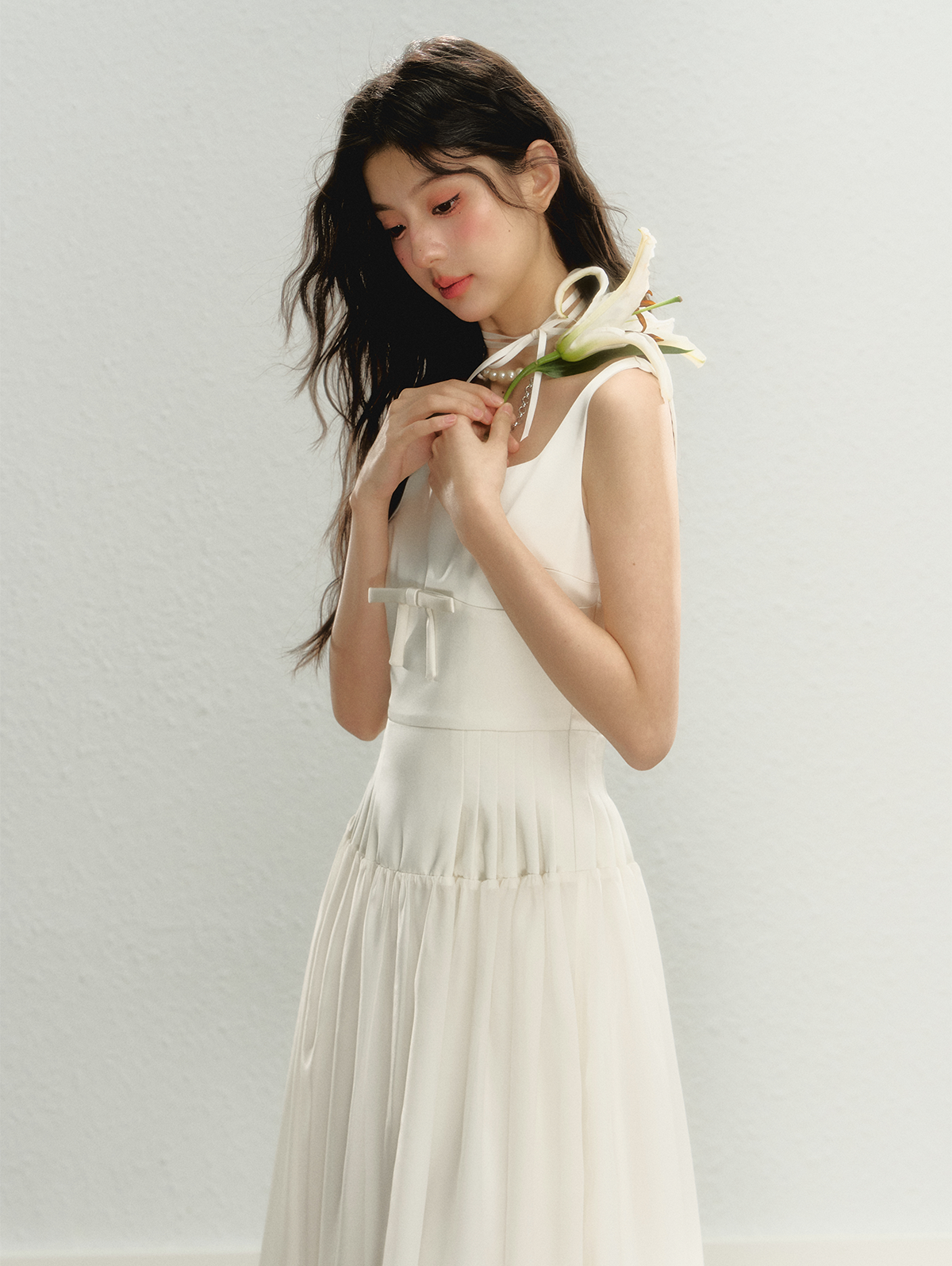 Pure White Jasmine Square Neck Suspender Dress SUN0059