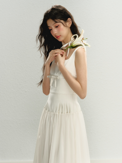 Pure White Jasmine Square Neck Suspender Dress SUN0059