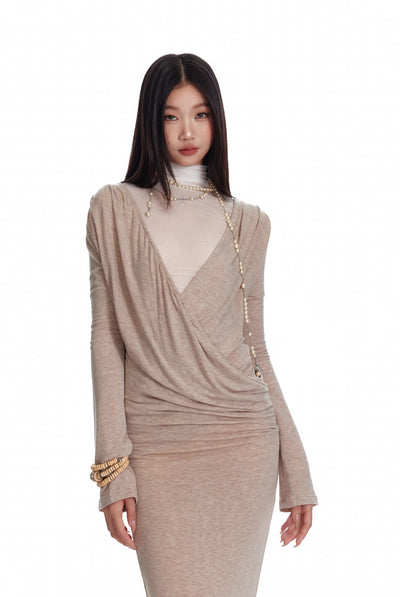 Diamond Cross Design High Collar See-through Mesh Long-sleeved Top 4MU0078