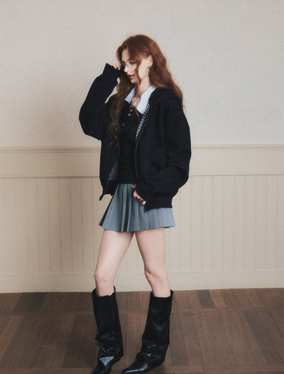 Plaid Patchwork Hooded Oversized Jacket LUL0184