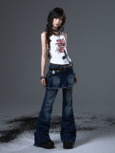 Punk Print Cross Lace Camisole FRU0101