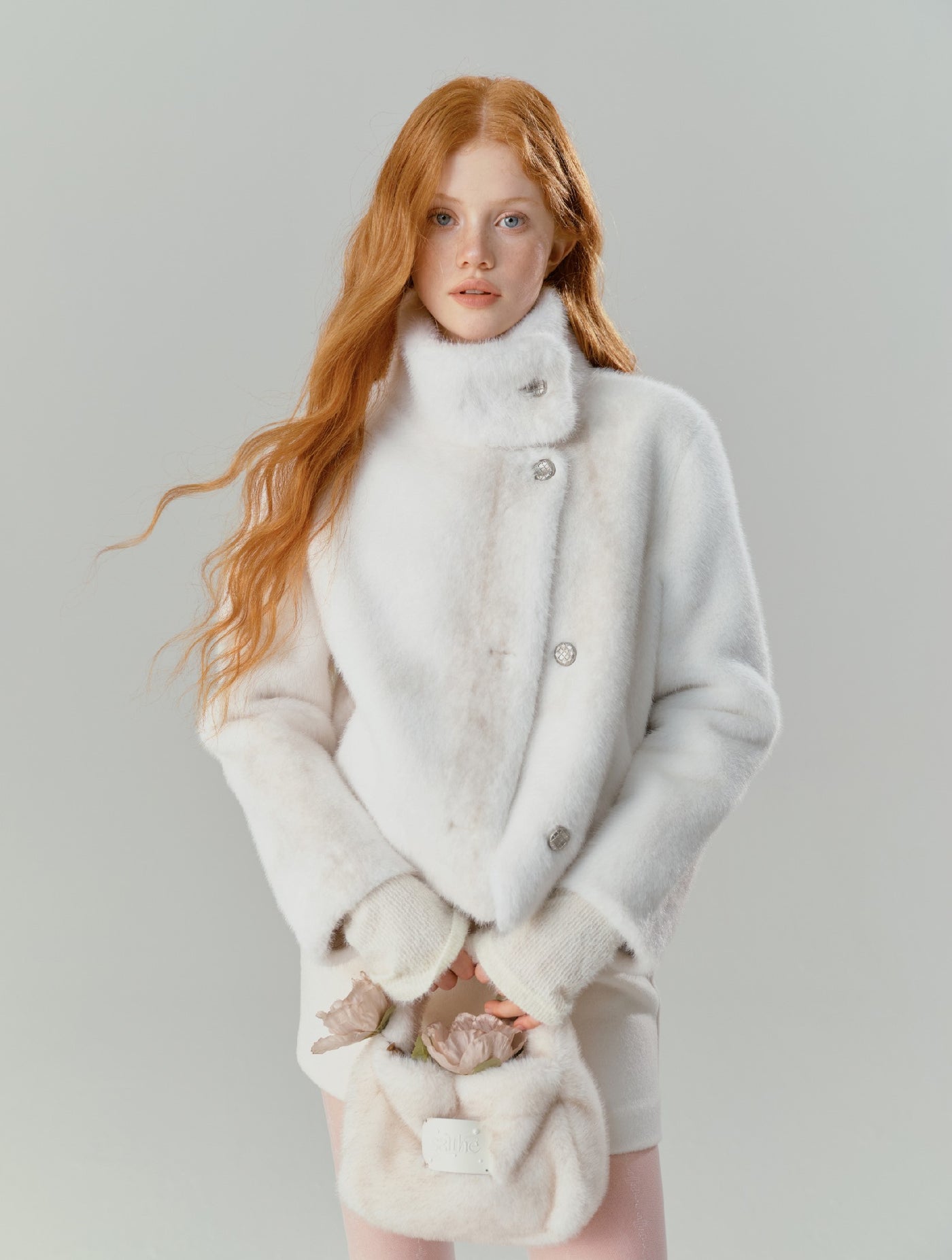 White Half-High Collar Mink Short Fur Jacket SAL0083