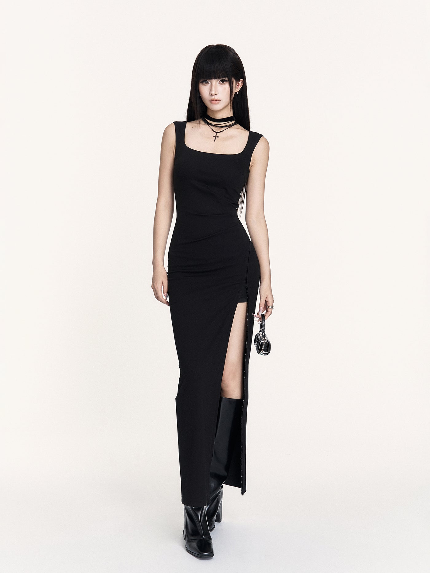 Hepburn Style Slit Long Dress VOC0433